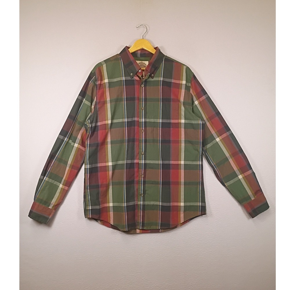 Rustic Cabin St Johns Bay Mens M Green Red Plaid Button Down Long Sleeve‎ Shirt